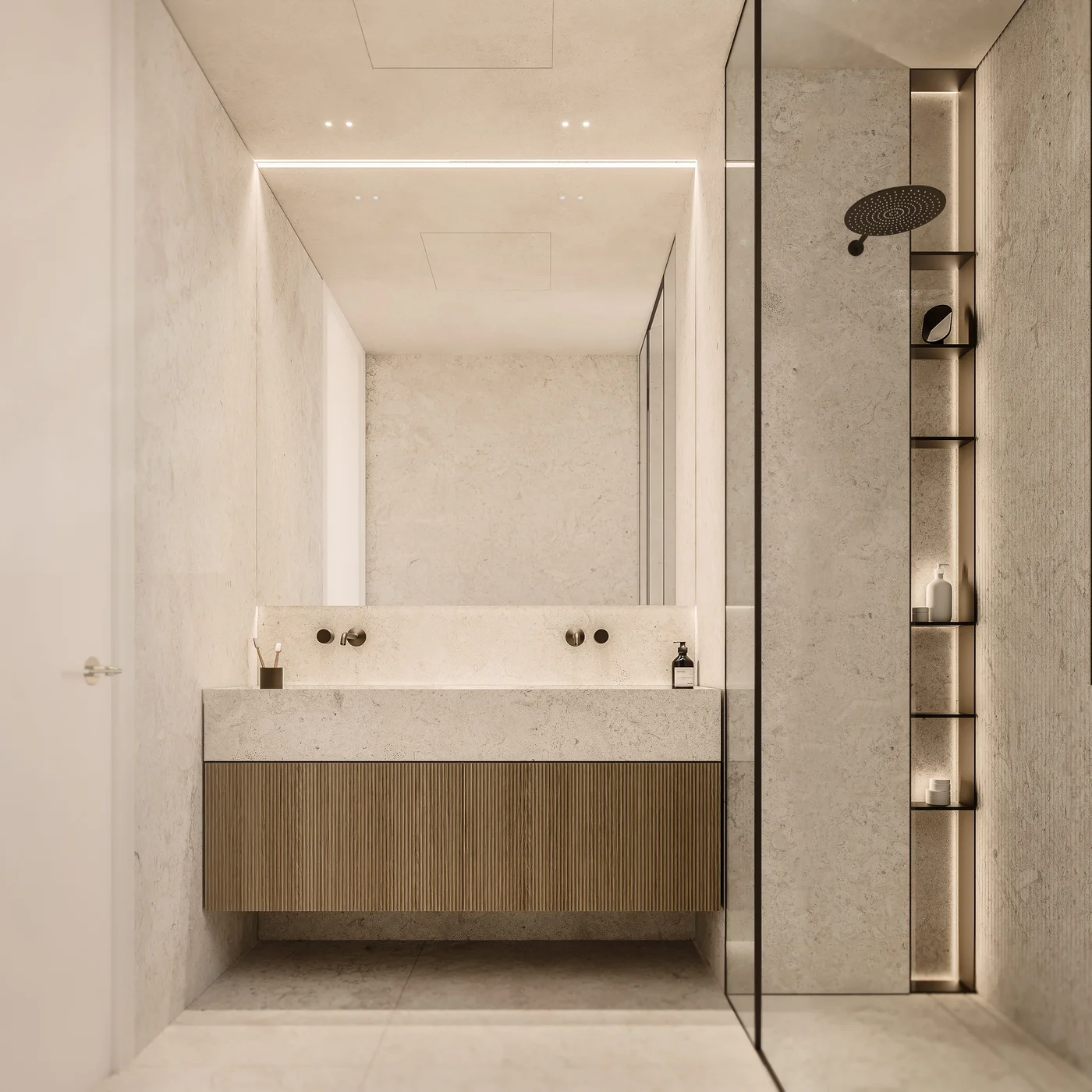 Baño secundario con ducha y hornacinas