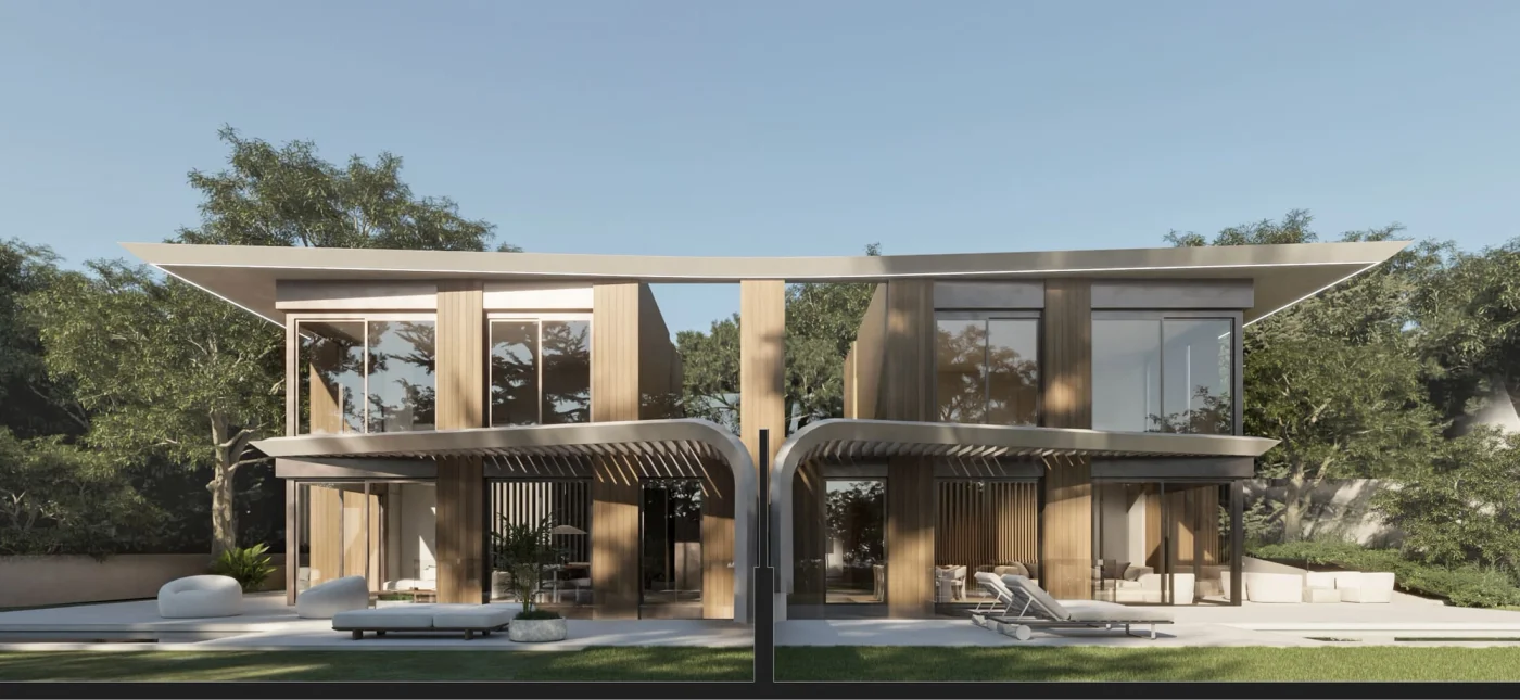 Pareja de villas con pérgolas curvas