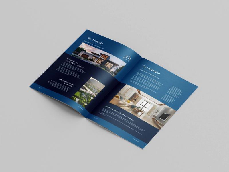 Open saddle-stitched booklet showing a full-colour two-page spread