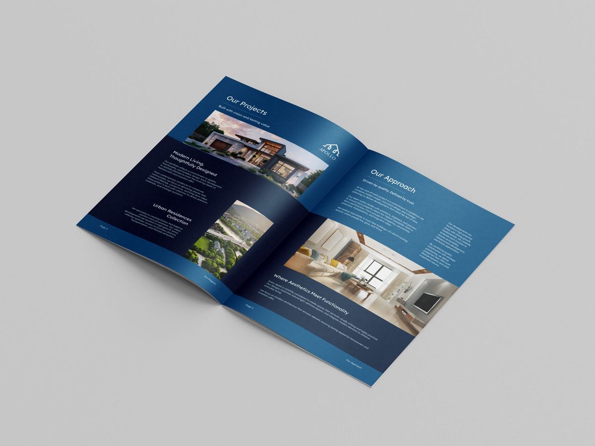 Open saddle-stitched booklet showing a full-colour two-page spread