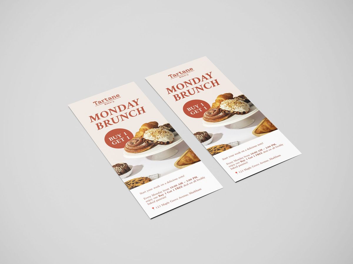 Two matching printed flyers for a brunch promotion, side by side