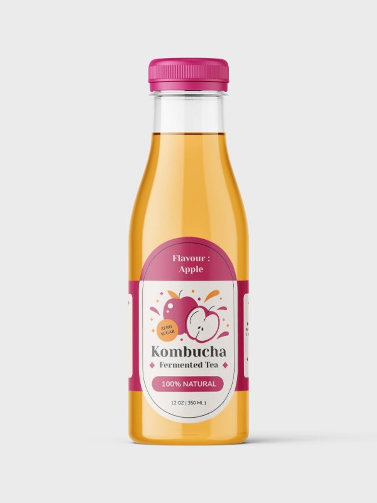Custom printed bottle label applied to a kombucha bottle