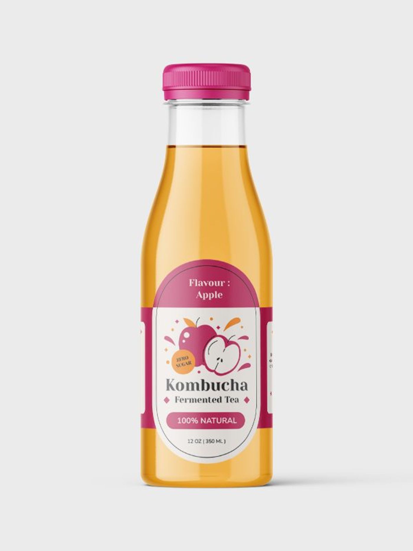 Custom printed bottle label applied to a kombucha bottle