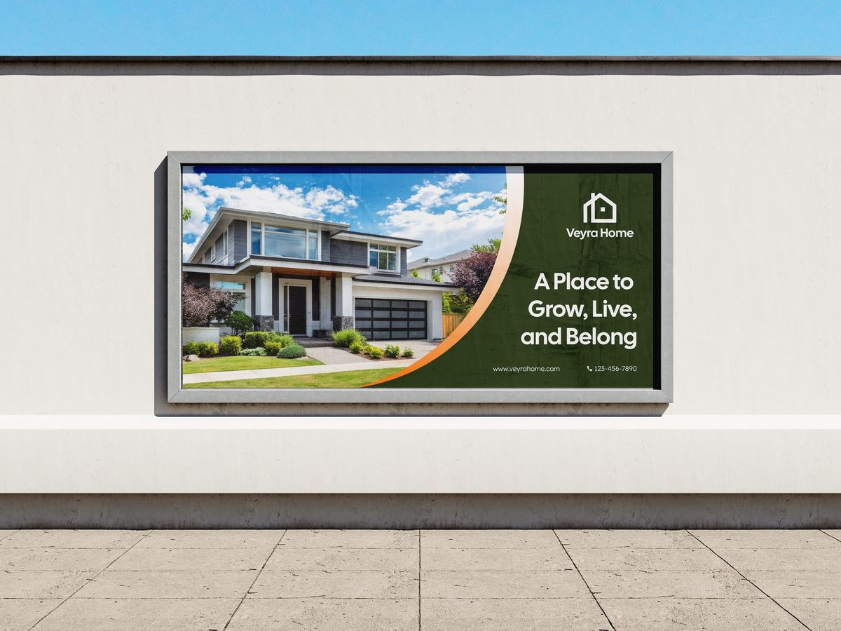 Large-format outdoor billboard print mounted on a building wall