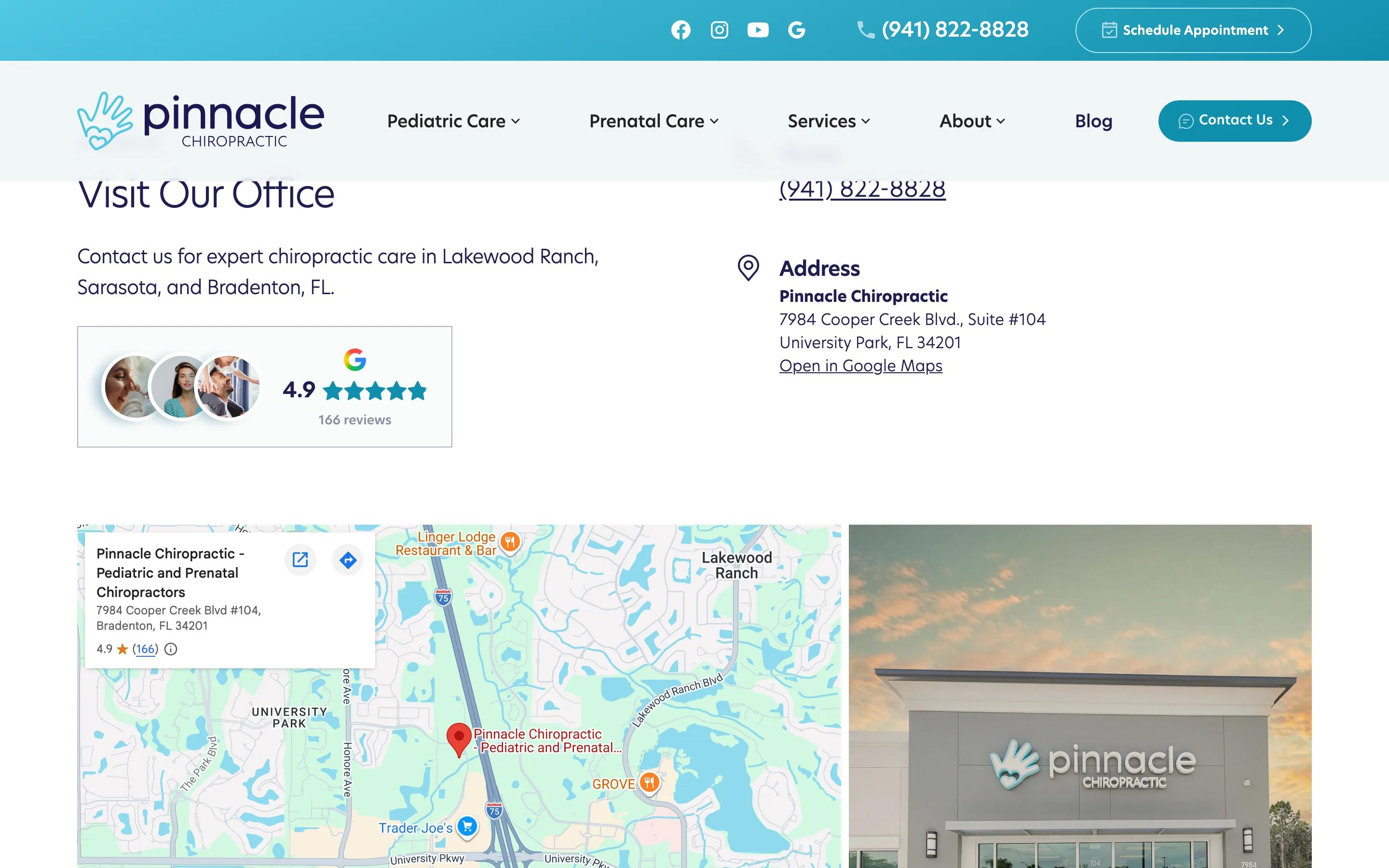Pinnacle Chiropractic contact desktop — Visit Our Office