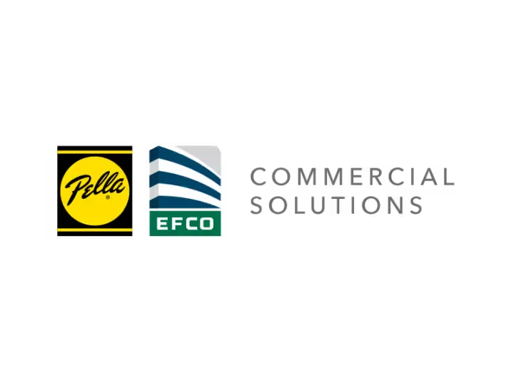 Pella Commercial Solutions branding and marketing materials for commercial window and door products