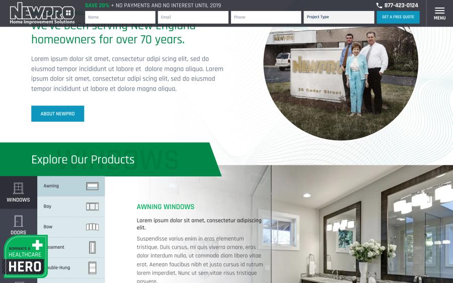 NEWPRO Home Solutions (v1) home desktop — We've been serving New England homeowner