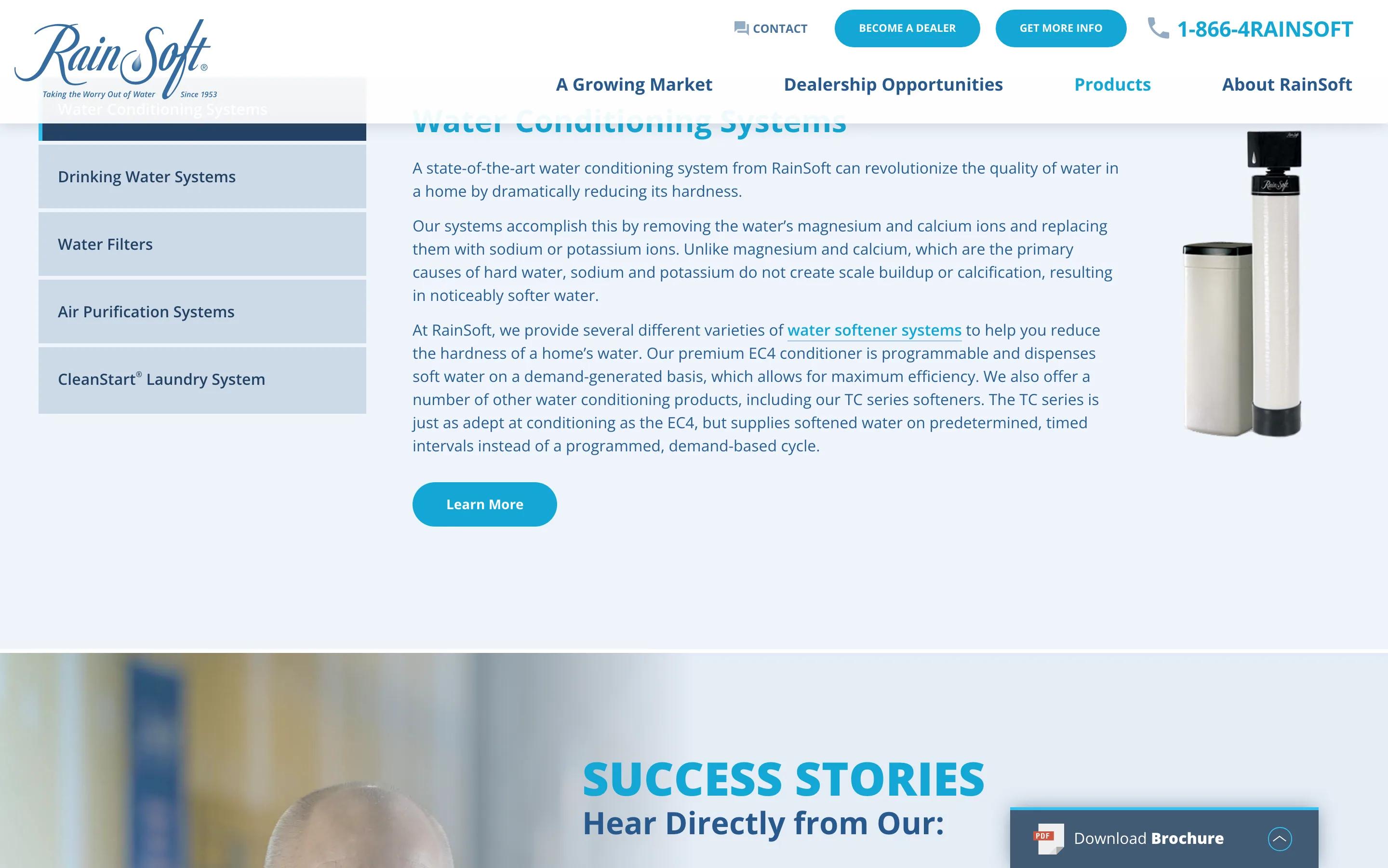 RainSoft Dealer Platform product service index desktop — Water Conditioning Systems