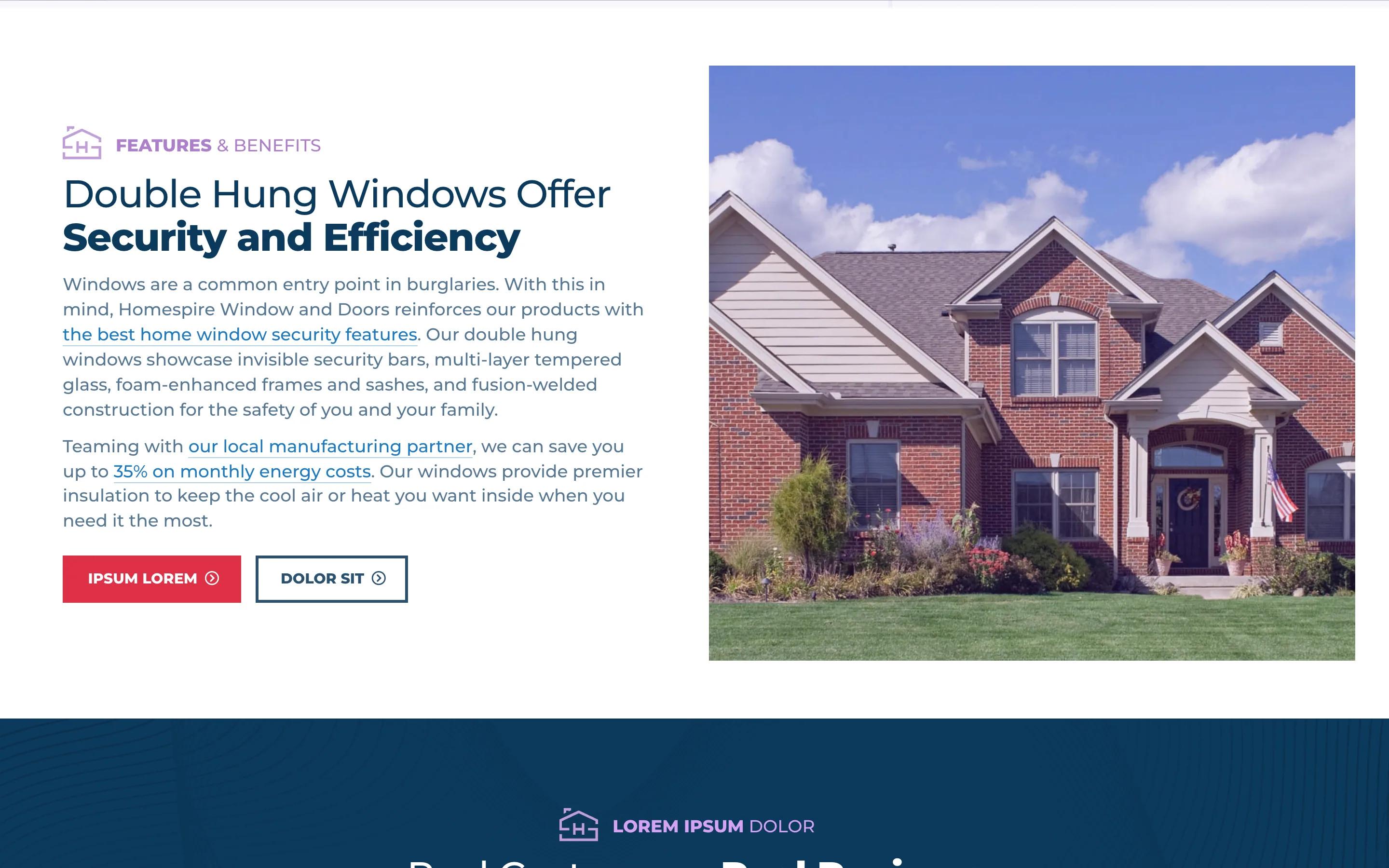 Homespire Windows + Doors product service index desktop — Double Hung Windows Offer Security and E
