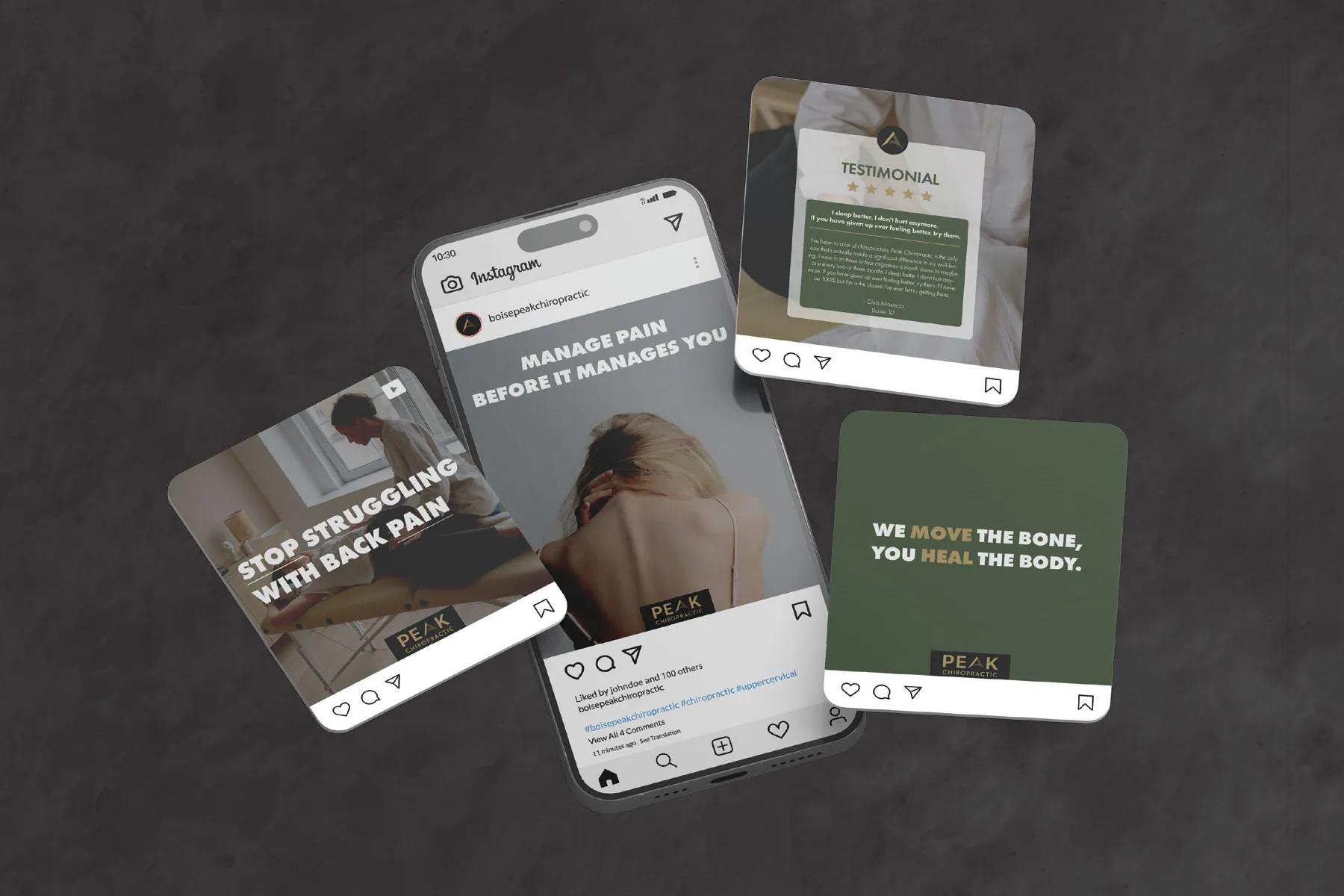 Peak Upper Cervical website service pages showcasing symptom-specific content and educational resources for migraine and neck pain relief