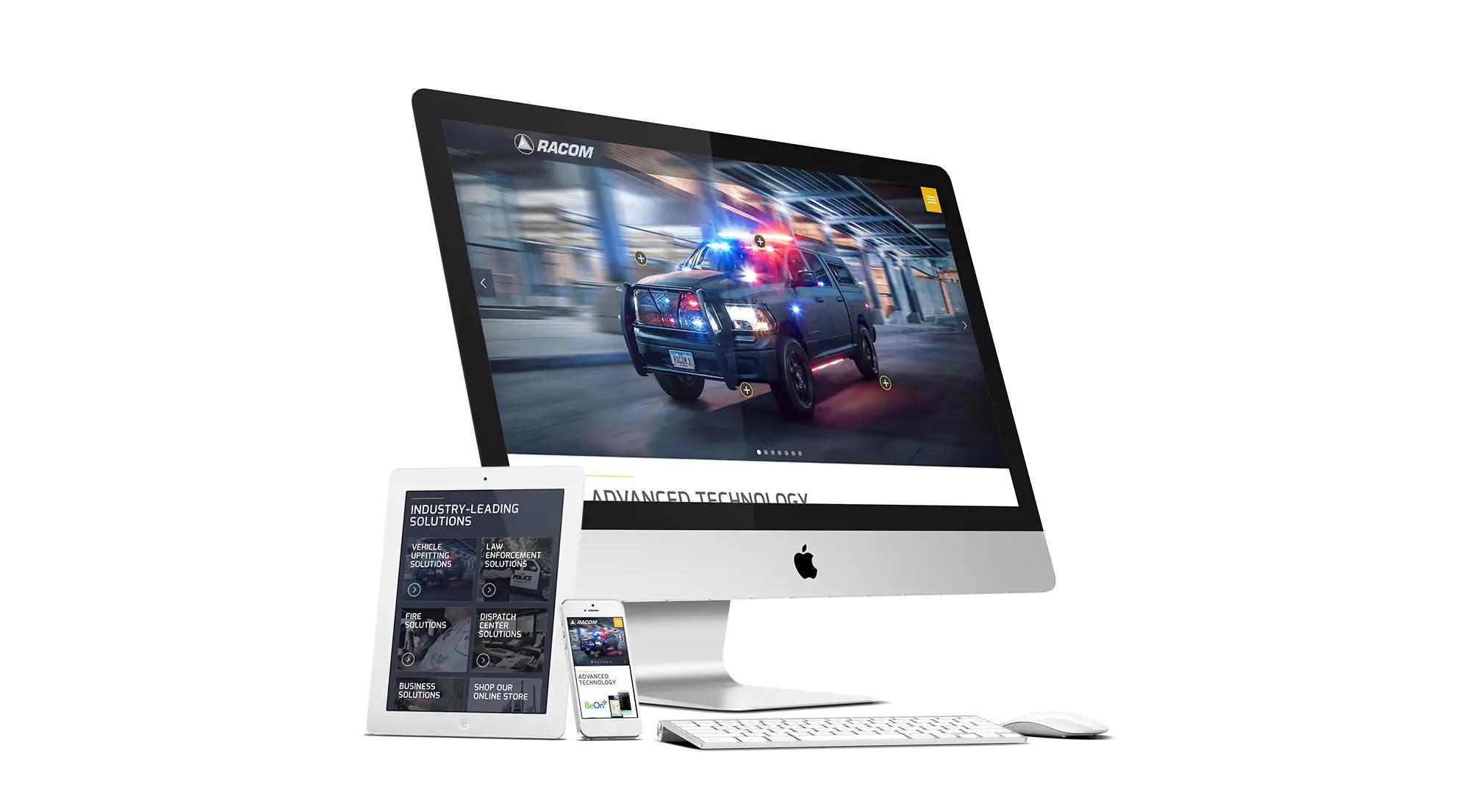 RACOM emergency communications website showcasing mission-critical radio and dispatch systems for first responders