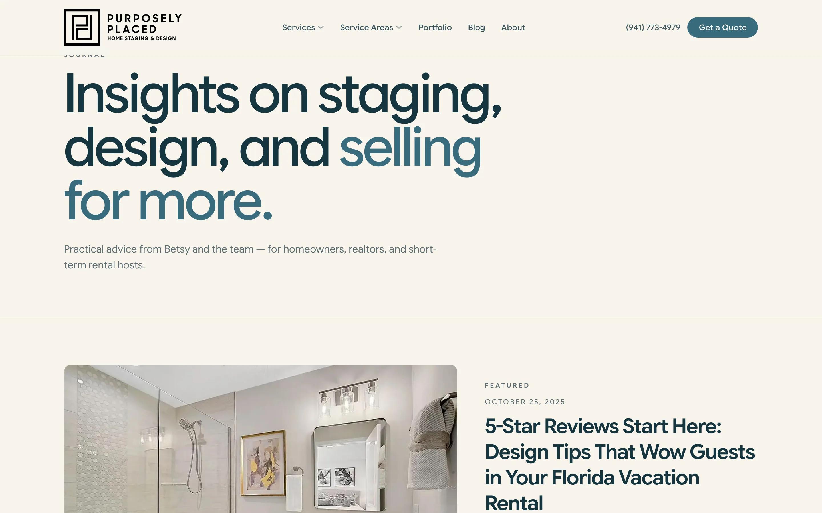 Purposely Placed Home Staging & Design blog index desktop — Journal
