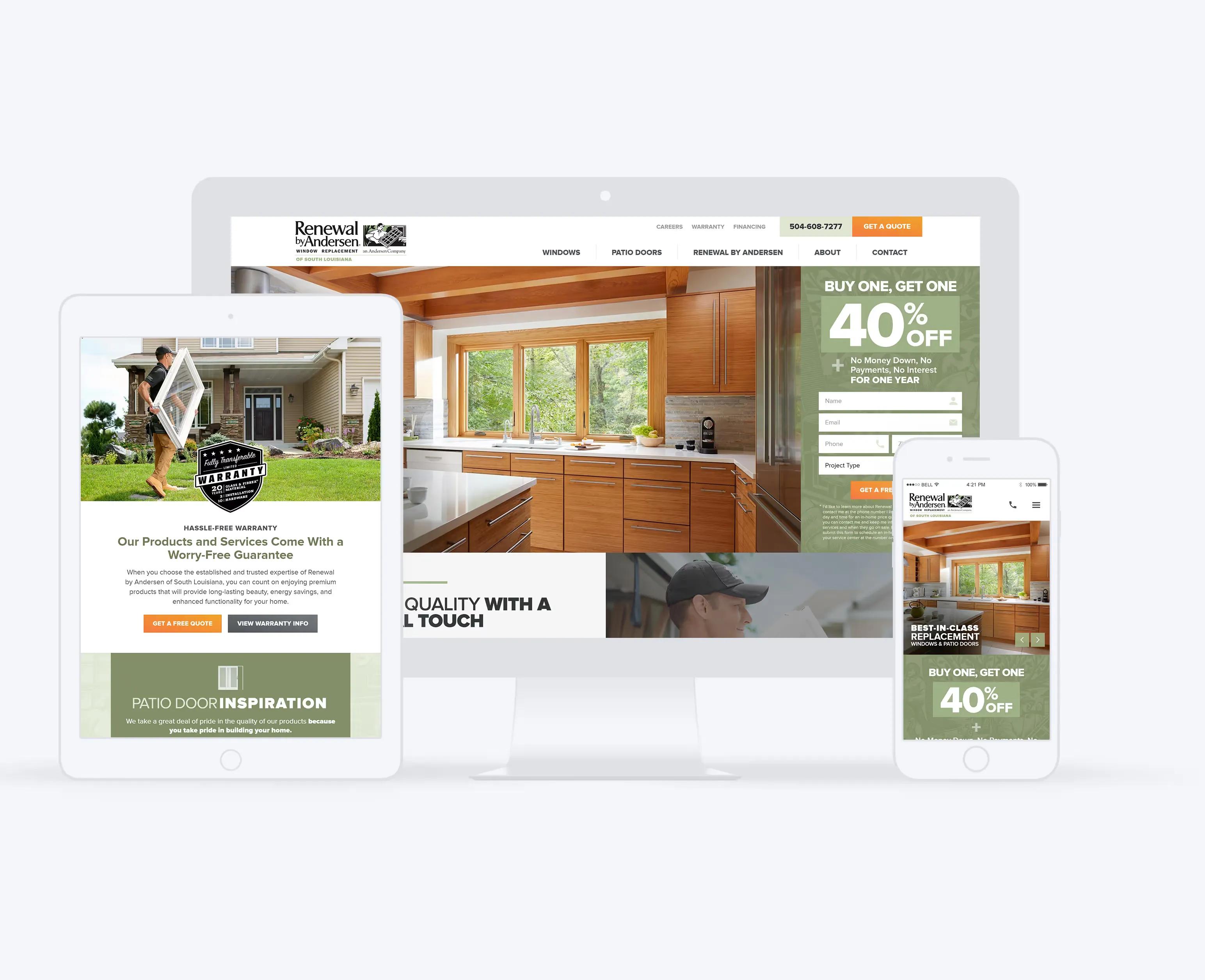 Renewal by Andersen template showcasing product lines with customizable local dealer information