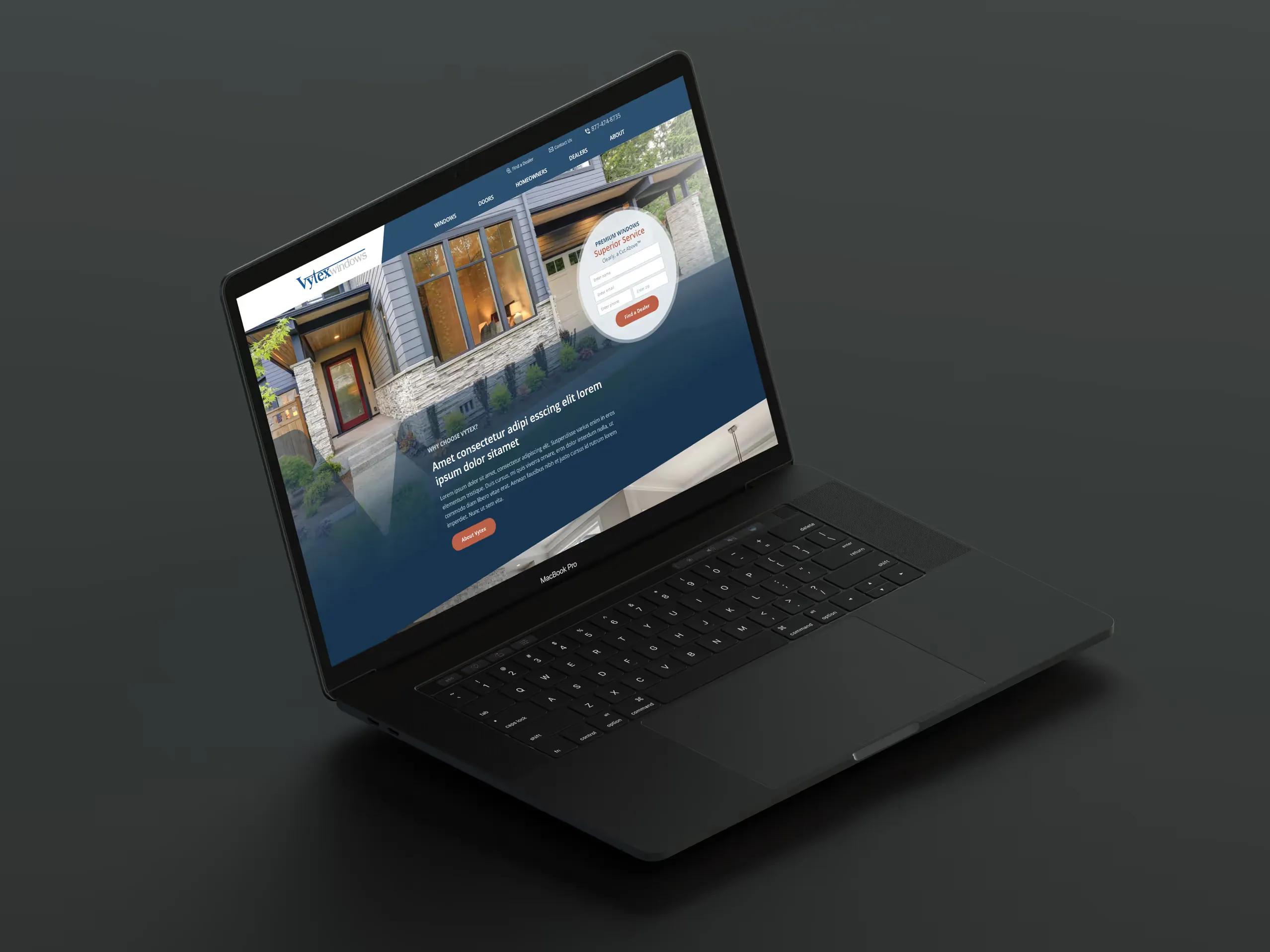 Vytex Windows website homepage featuring premium vinyl window products for contractors and homeowners