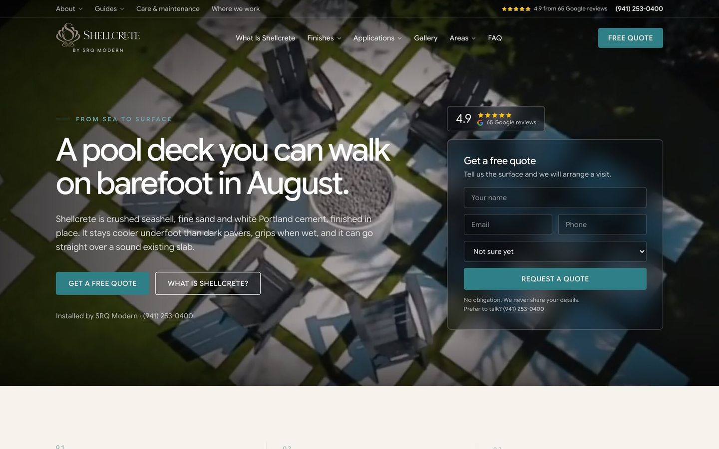 Shellcrete website, homepage