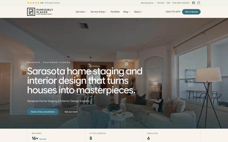 Purposely Placed Home Staging & Design website homepage