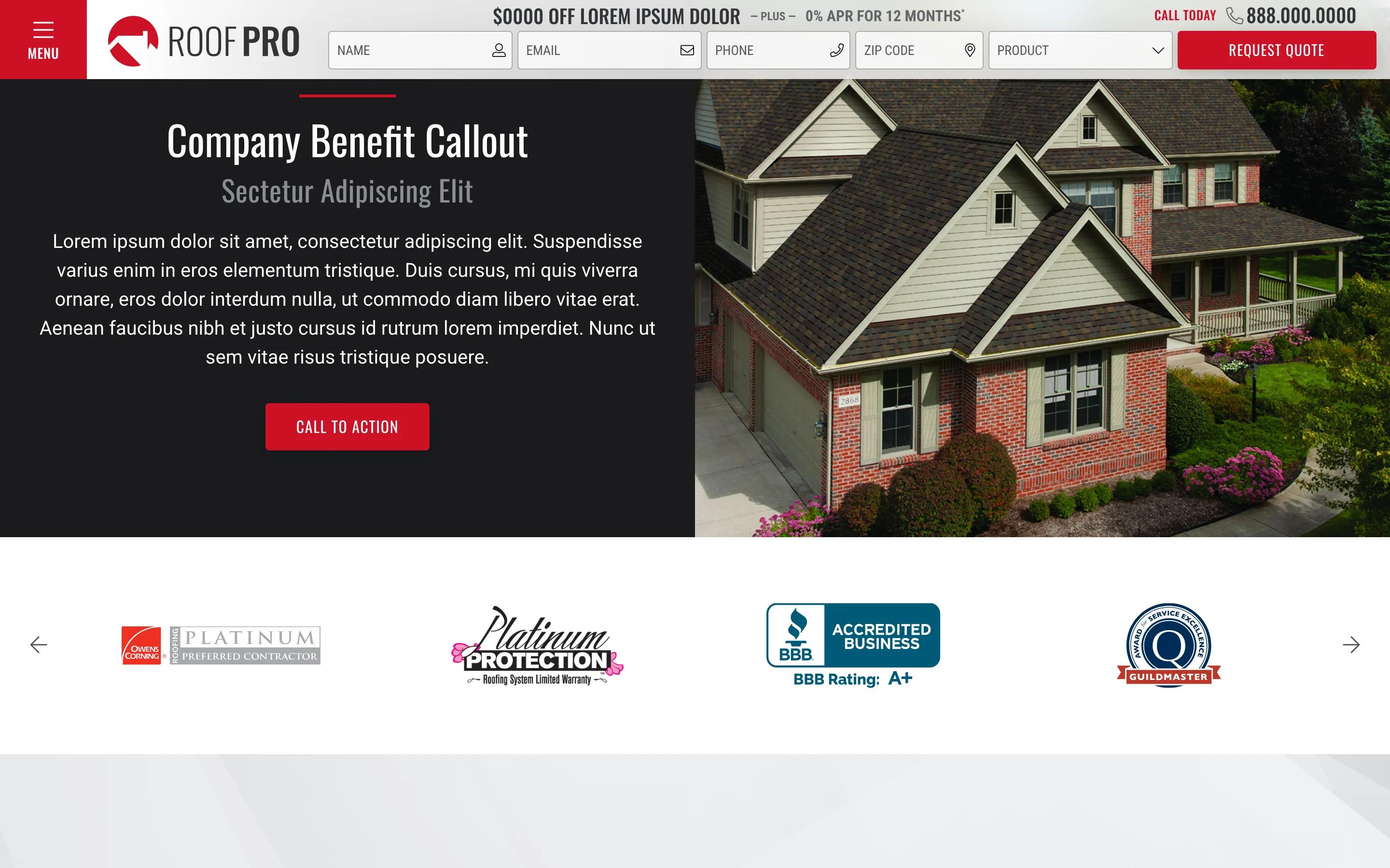Owens Corning Roofing Templates home desktop — Company Benefit Callout