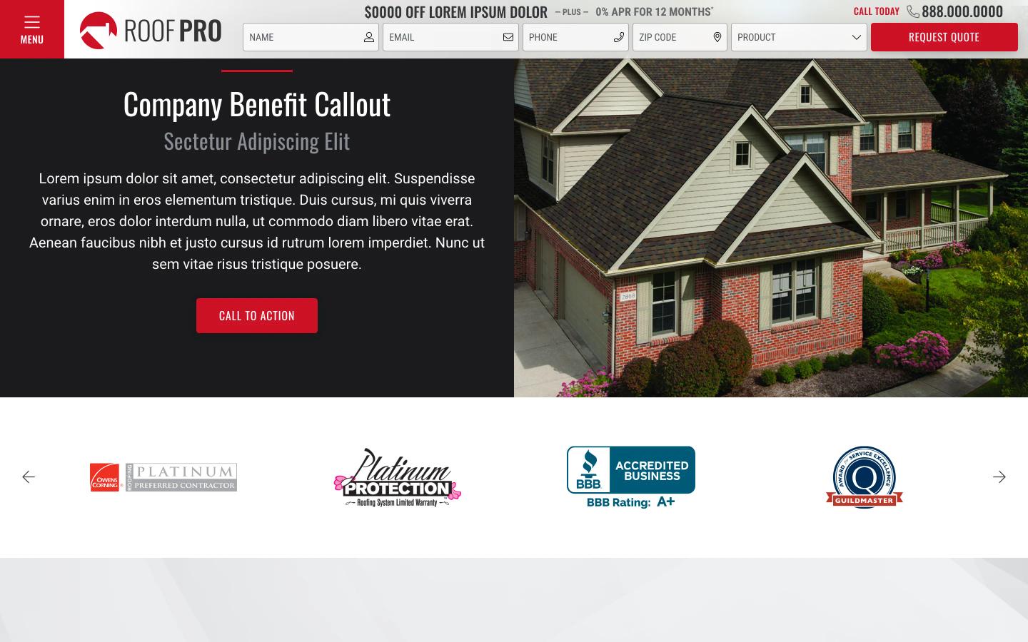 Owens Corning Roofing Templates home desktop — Company Benefit Callout