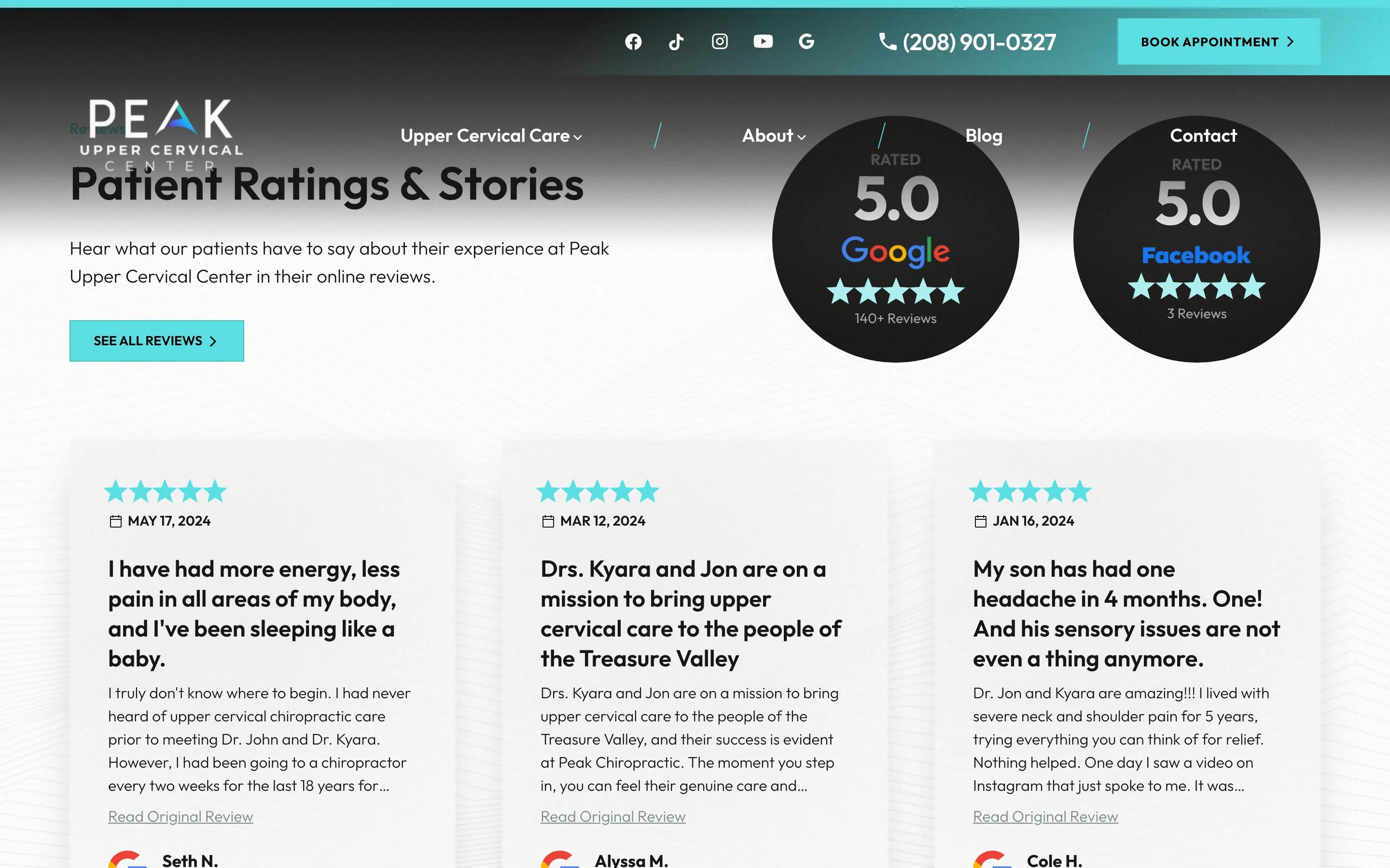 Peak Upper Cervical Chiropractic product service detail atlas alignment desktop — Patient Ratings & Stories