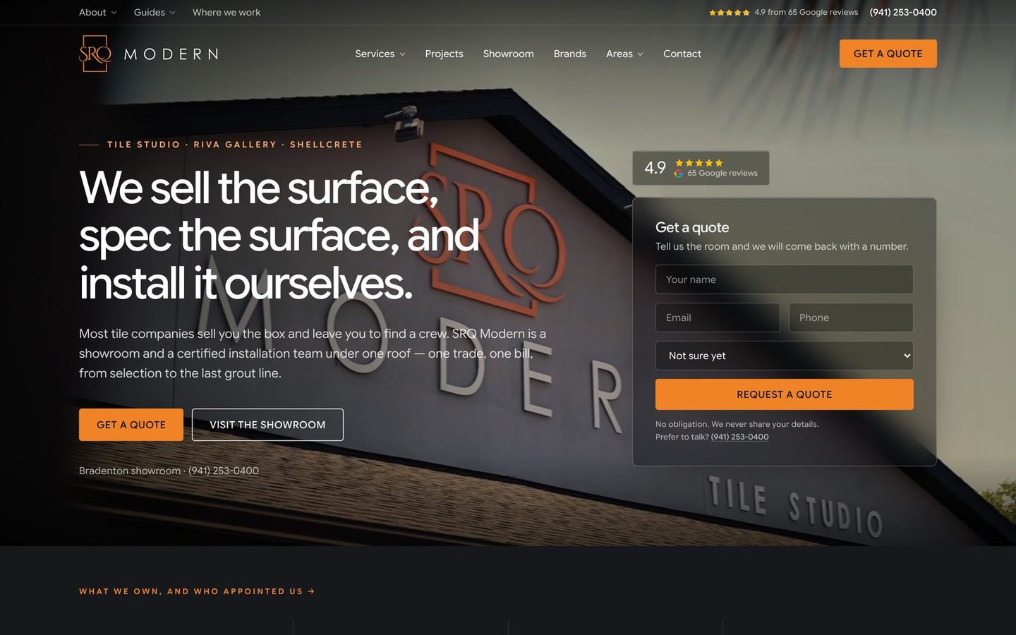 SRQ Modern website, homepage