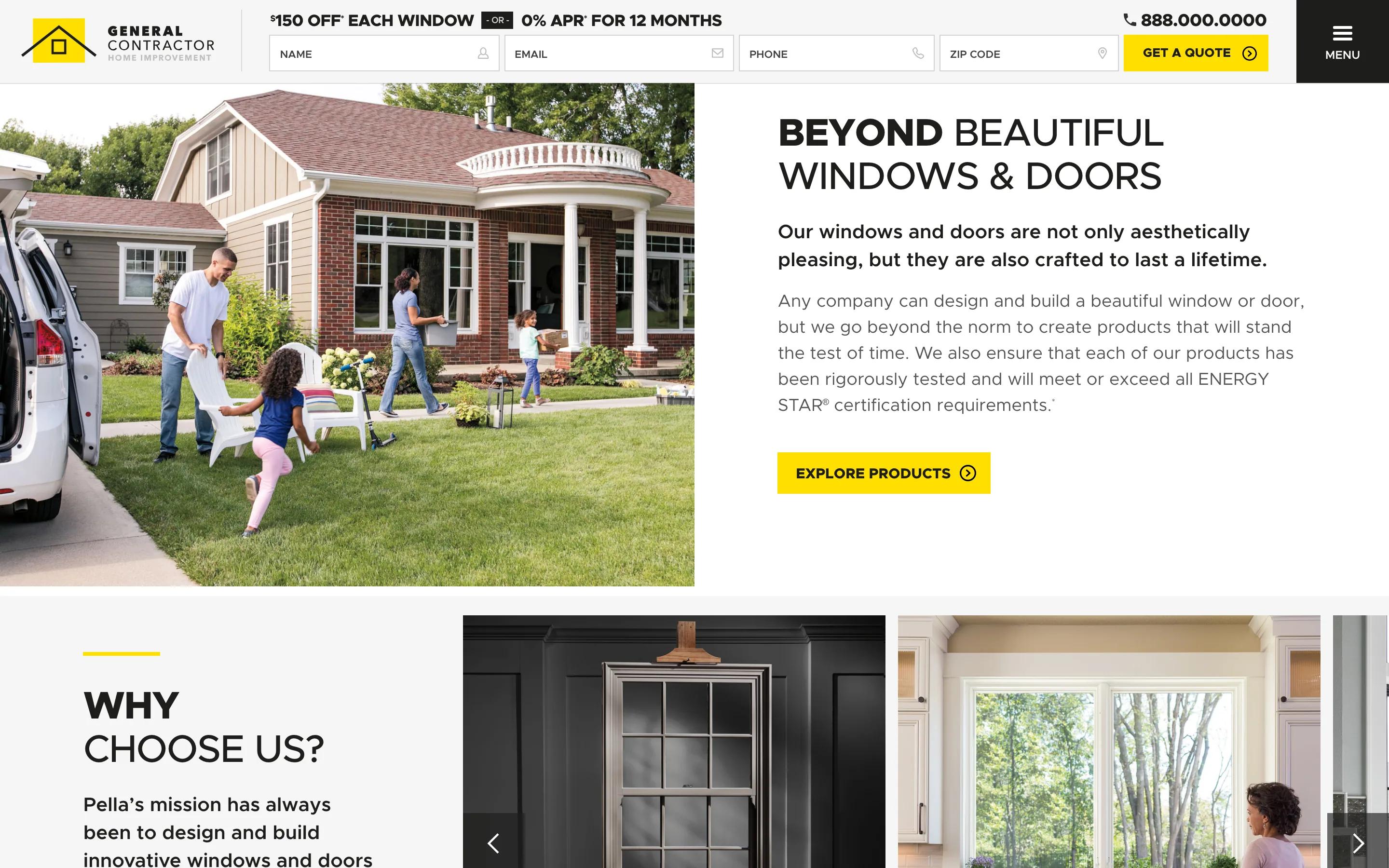Pella Certified Contractor Templates home desktop — Beyond Beautiful Windows & Doors