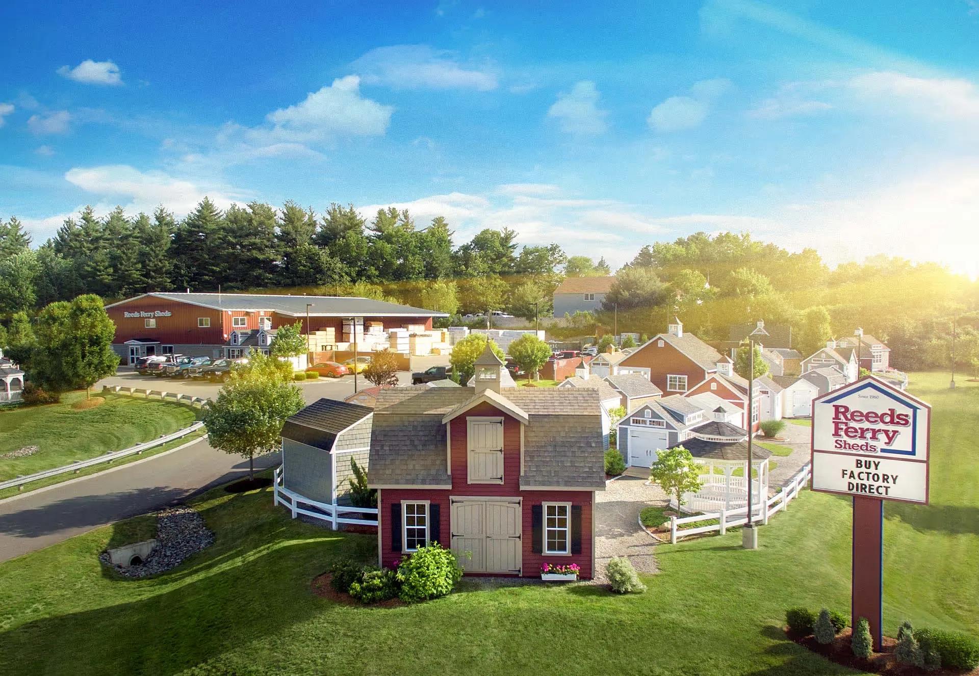 Reeds Ferry Sheds website homepage featuring custom sheds and outdoor structures in New England