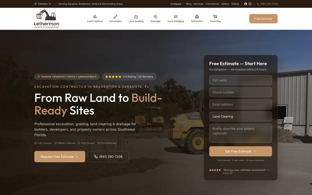 Lethermon Grade Excavations website — homepage