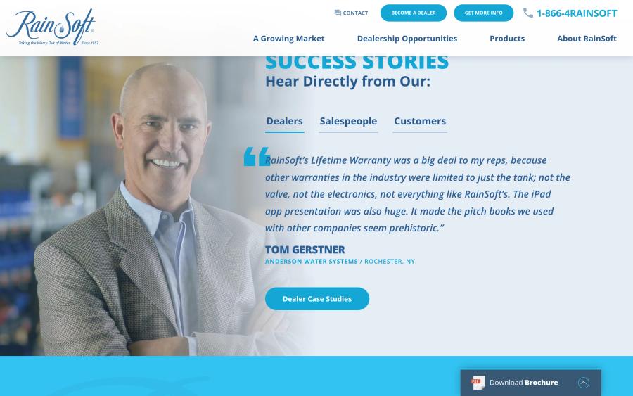 RainSoft Dealer Platform home desktop — Success StoriesHear Directly from Our: