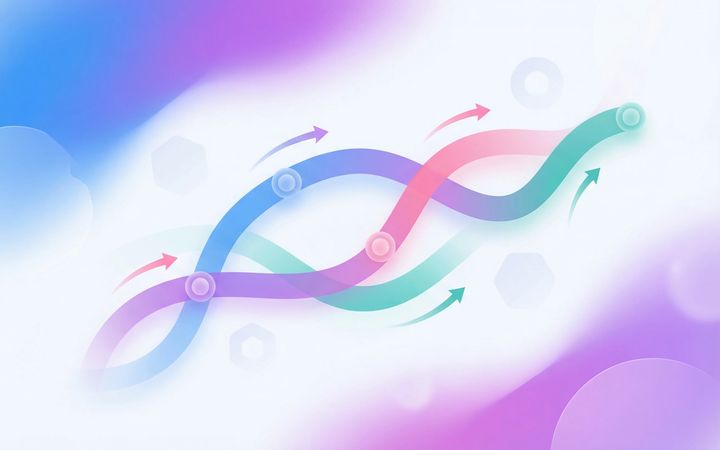 Abstract flowing pathways with blue-purple gradients representing the candidate journey through hiring stages