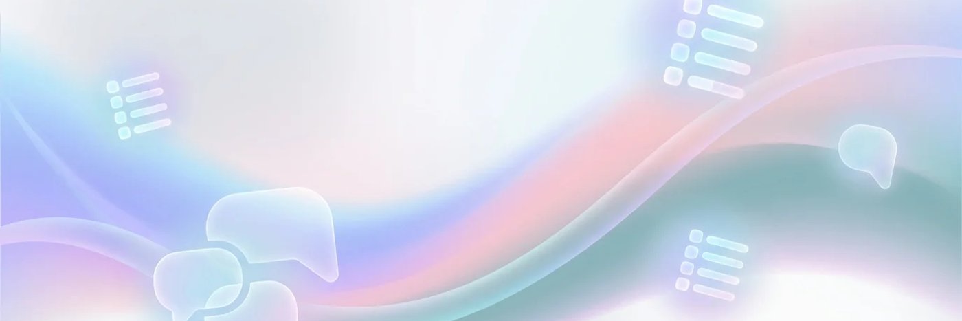 Abstract illustration of chat bubbles and checklist shapes in blue and purple gradients representing screening interview questions