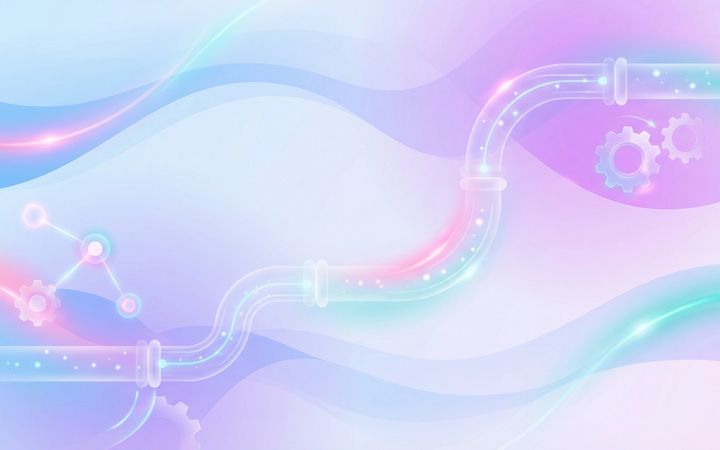 Abstract illustration of interconnected workflow nodes and automation paths in blue and purple gradients representing recruitment automation