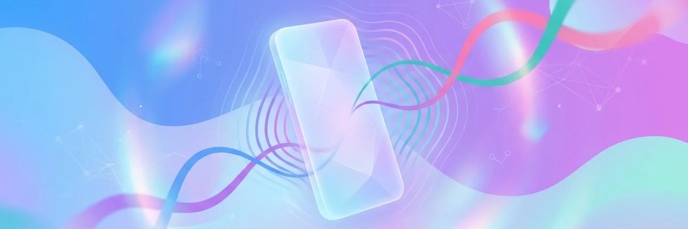 Abstract illustration of a phone with radiating sound waves in blue and purple gradients representing phone interview preparation