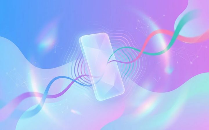 Abstract illustration of a phone with radiating sound waves in blue and purple gradients representing phone interview preparation