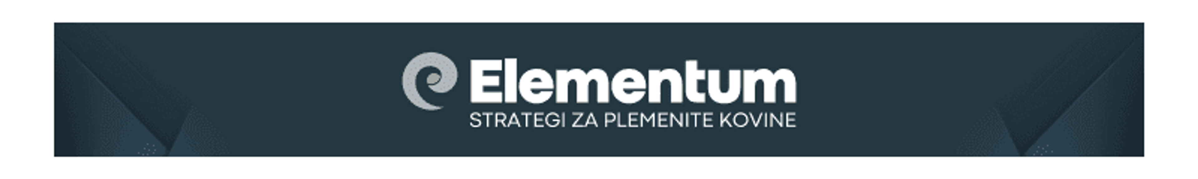 Logotip Elementum, partner članka in strokovnjak za plemenite kovine, prikazan na temno modri pasici.