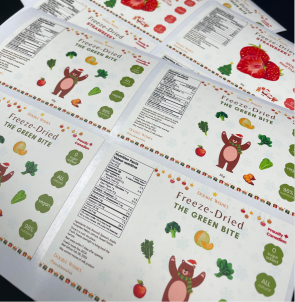 Printed product label sheets with nutrition and ingredient details