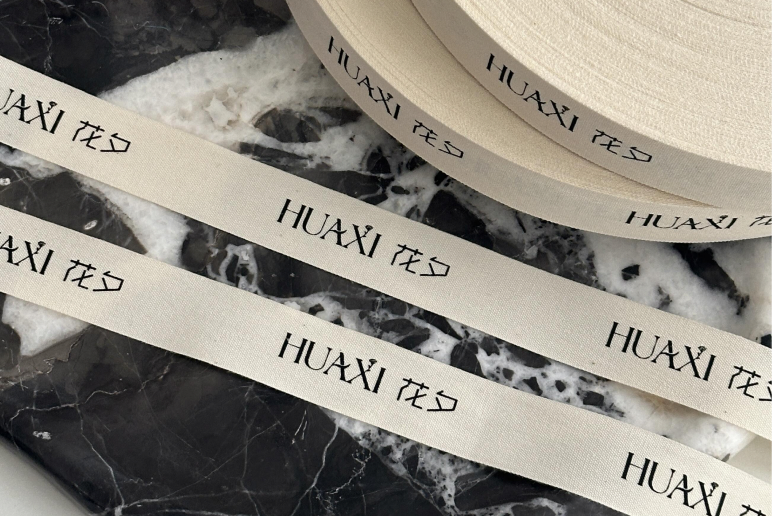 Printed natural ribbon sample with logo branding