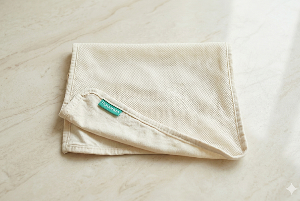 Purcotton cotton mesh pouch folded detail