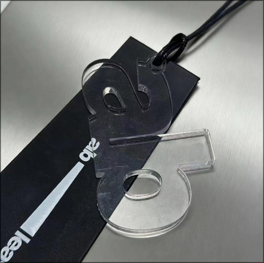 Plastic hanging tag detail view