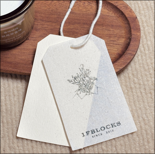 Woven fabric hanging tag on product