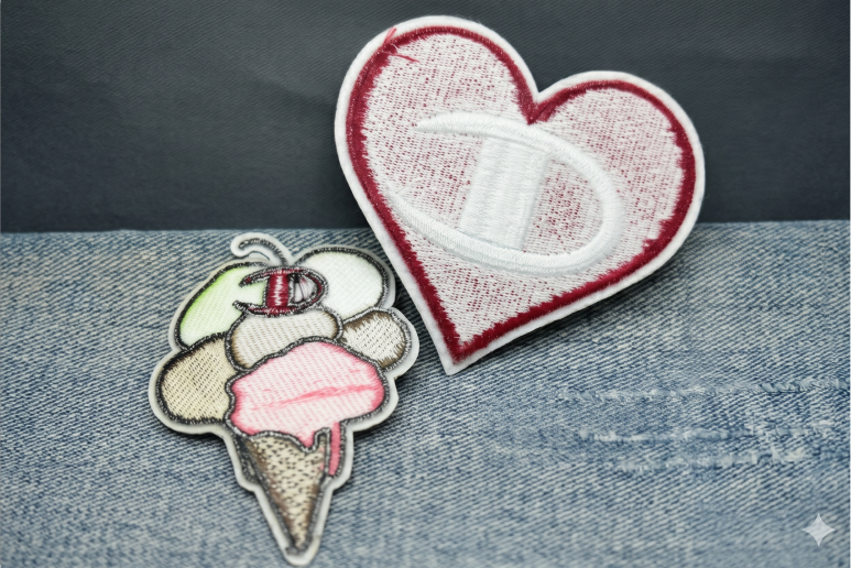 Shaped patch border examples on denim