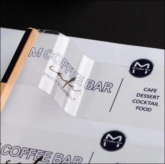 Seamless clear sticker on tissue packaging