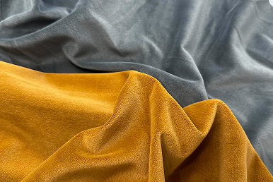 Mustard yellow and gray velvet fabric for custom jewelry pouches and luxury drawstring bags