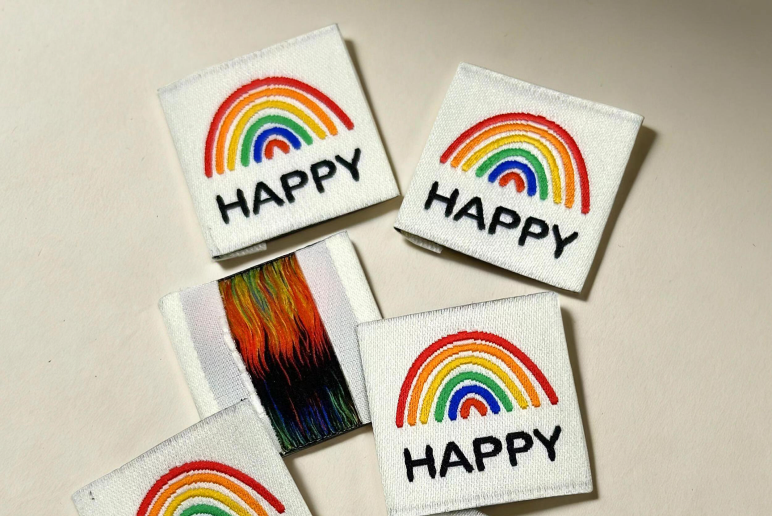 Rainbow woven label material samples