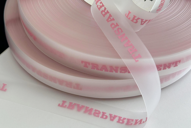 Sheer ribbon sample with printed logo