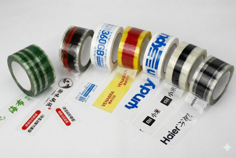Self-adhesive eco friendly packaging tape sealing a box