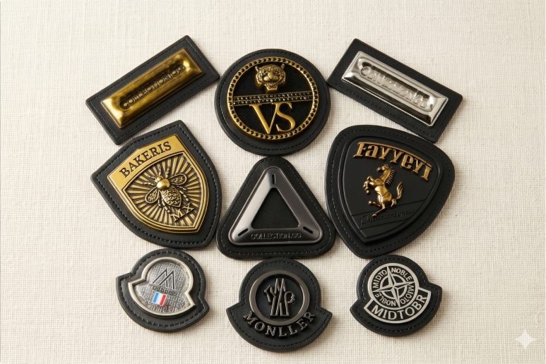 Metallic rubber badge set in multiple shapes