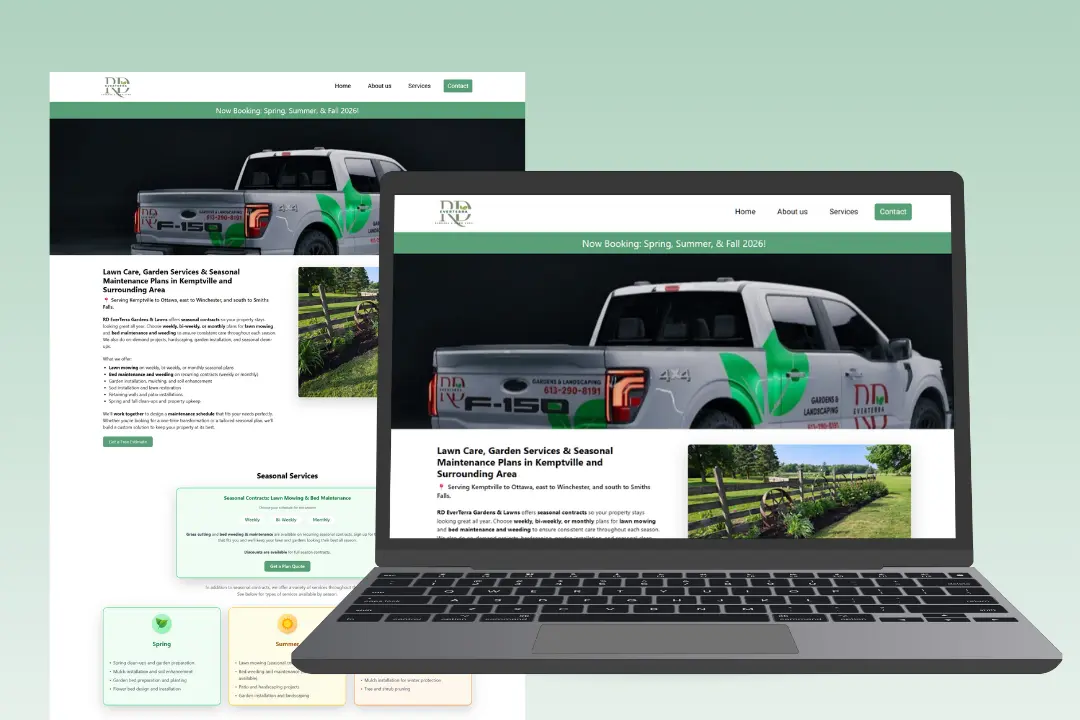 Screenshot of homepage for RD Everterra - Kemptville Landscaping Company