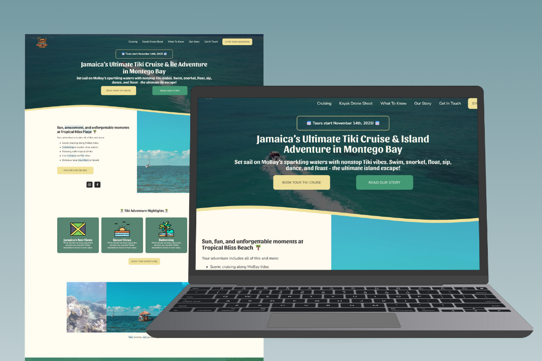 Screenshot of the website Chiki Tiki Tours