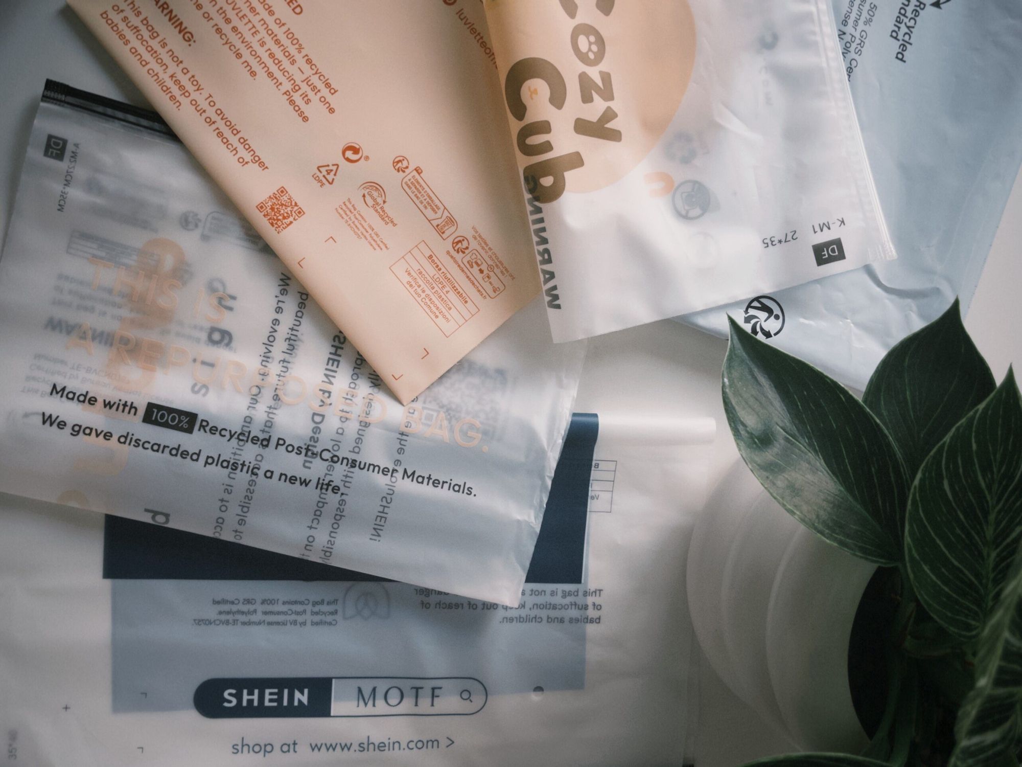 Plastic delivery bags on a table