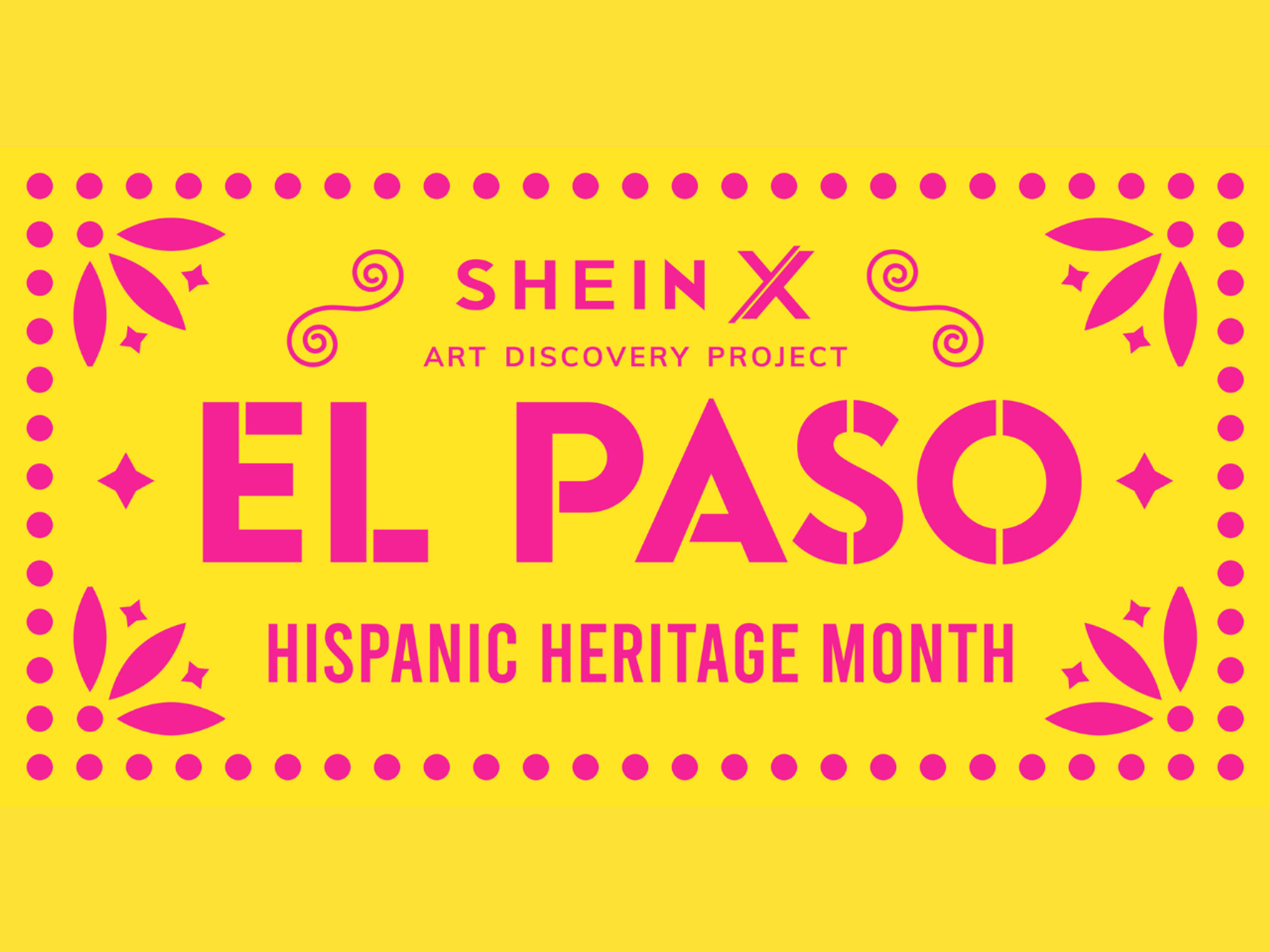A bright yellow and pink graphic promotes the SHEIN X Art Discovery Project